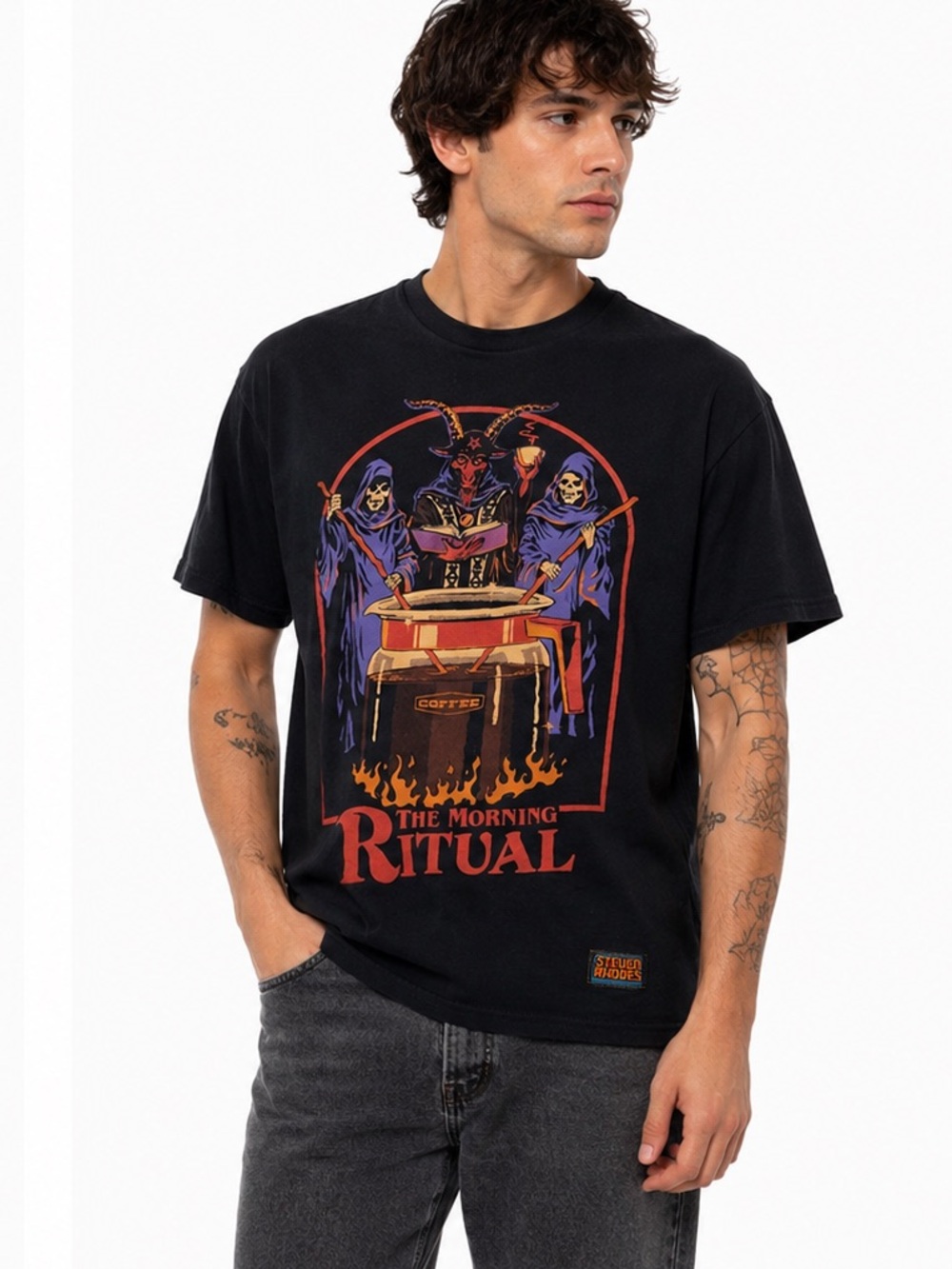 Steven Rhodes The Morning Ritual Baphomet Coffee Graphic T-Shirt Black M
